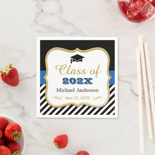 Klasse van 2023 Afstuderen Gold Black White Stripe Servetten (Insitu)