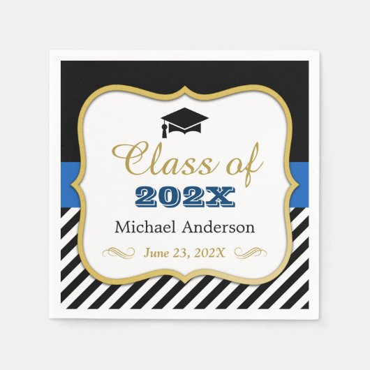 Klasse van 2023 Afstuderen Gold Black White Stripe Servetten (Voorkant)
