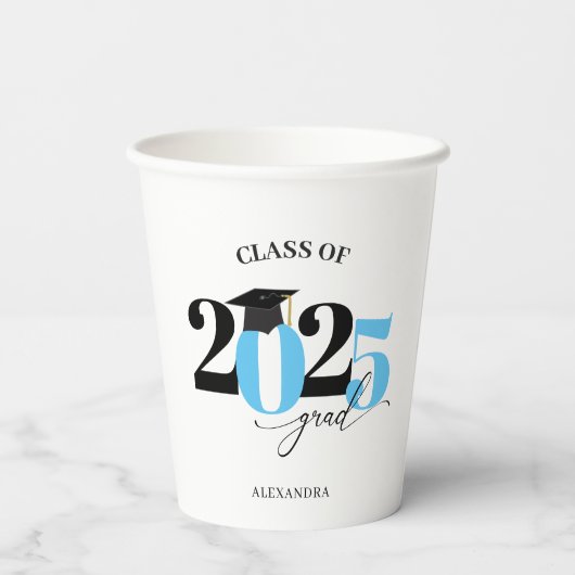 Klasse van 2023 Afstuderen Light BlueModern Tyopgr Papieren Bekers (Achterkant)