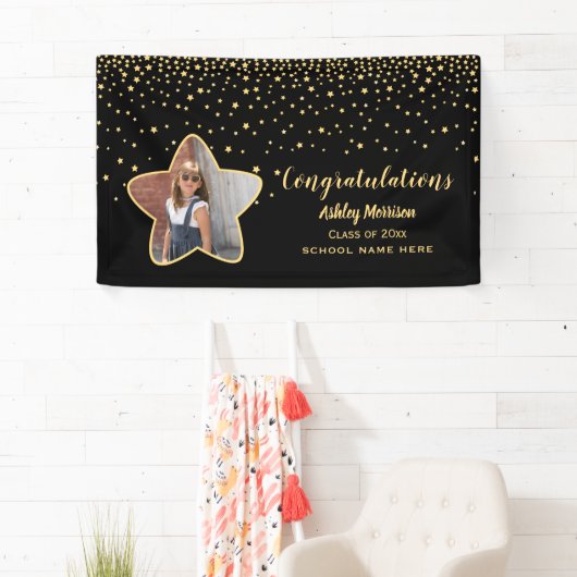 Klasse van 2023 Afstuderen met zwarte & goudsterre Spandoek (Insitu)