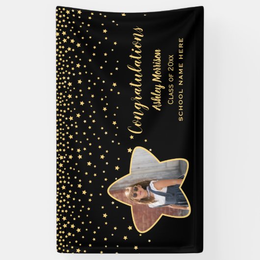 Klasse van 2023 Afstuderen met zwarte & goudsterre Spandoek (Verticaal)