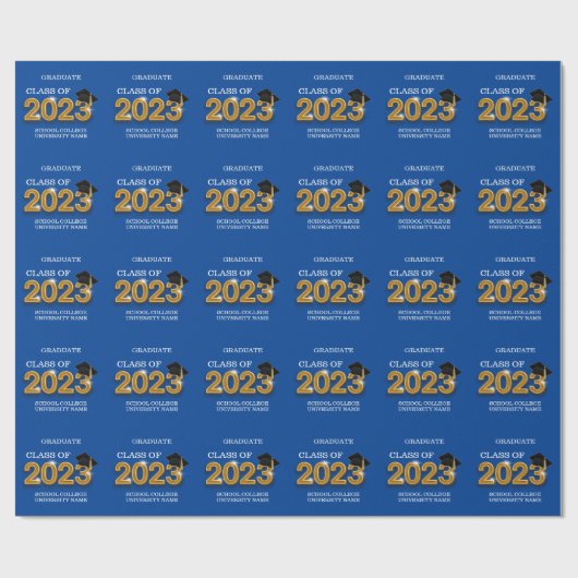 Klasse van 2023 Afstuderen Modern Blue School Name Cadeaupapier (Vlak)