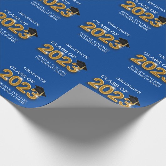 Klasse van 2023 Afstuderen Modern Blue School Name Cadeaupapier (Hoek)