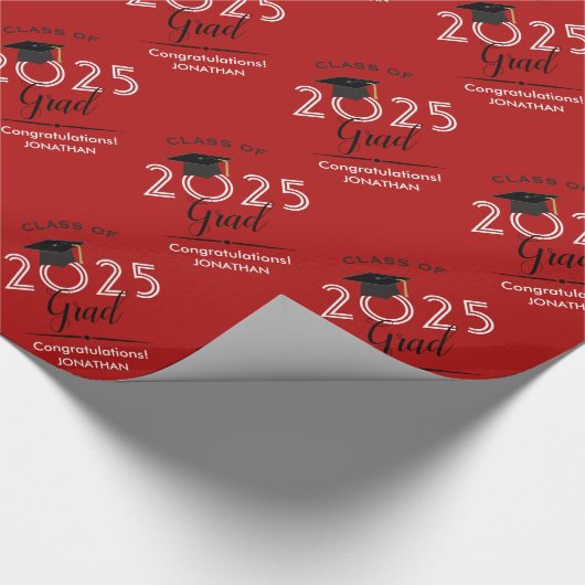 Klasse van 2023 Afstuderen Rood Cadeaupapier (Hoek)