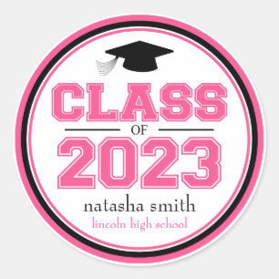 Klasse van 2023 Afstuderen (roze / zwart) Ronde Sticker