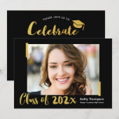 Klasse van 2023 Black Gold Photo Graduation Party Kaart (Voorkant / Achterkant)