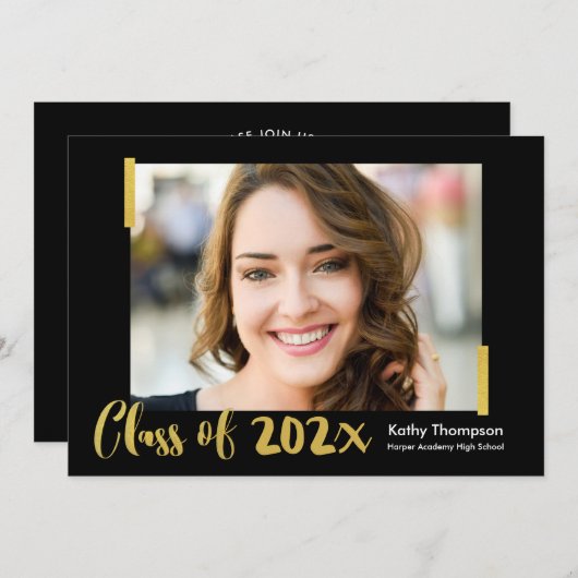 Klasse van 2023 Black Gold Photo Graduation Party Kaart (Voorkant / Achterkant)