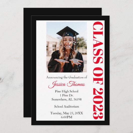 Klasse van 2023 Black Photo Afstuderen Kaart (Voorkant / Achterkant)
