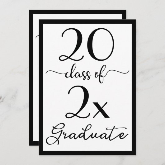 Klasse van 2023 Black White Script Graduation Part Kaart (Voorkant / Achterkant)