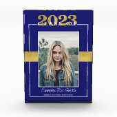 Klasse van 2023 Blauwe en gouden Afstuderen Keepom Fotoblokken (Voorkant)