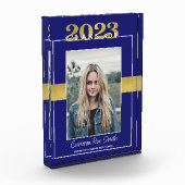 Klasse van 2023 Blauwe en gouden Afstuderen Keepom Fotoblokken (Links)