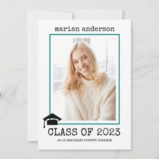 Klasse van 2023 blauwgroen afstuderen met schrijfm kaart (Voorkant)