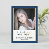 Klasse van 2023 Blue 2 Photo Afstuderen Invitation (Staand voorkant)