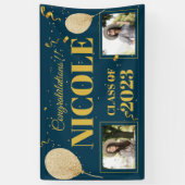 Klasse van 2023 Blue Gold-ballonfotoAfstuderen Spandoek (Verticaal)