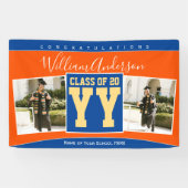 Klasse van 2023 Blue Oranje Gold Afstuderen Foto Spandoek (Horizontaal)