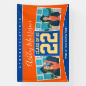 Klasse van 2023 Blue Oranje Gold Afstuderen Foto Spandoek (Verticaal)
