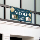 Klasse van 2023 Blue White Ballon Photo Afstuderen Spandoek (Buitenkant Gebouw)