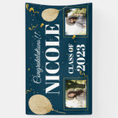 Klasse van 2023 Blue White Ballon Photo Afstuderen Spandoek (Verticaal)