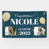 Klasse van 2023 Blue White Ballon Photo Afstuderen Spandoek (Horizontaal)