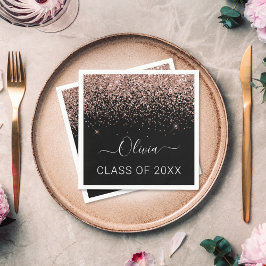 Klasse van 2023 Blush Pink Black Glitter Afstudere Servet