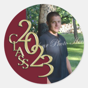 Klasse van 2023 Burgundy and Gold Afstuderen Class Ronde Sticker
