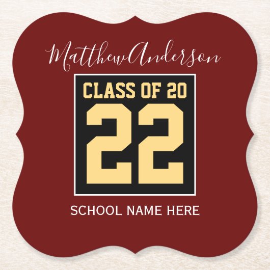 Klasse van 2023 Burgundy Black en Gold Afstuderen Kartonnen Onderzetters (Voorkant)