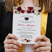 Klasse van 2023 Burgundy Red Floral Graduation Par Kaart