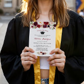 Klasse van 2023 Burgundy Red Floral Graduation Par Kaart