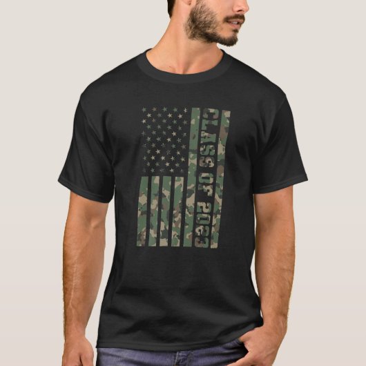 Klasse van 2023 Camouflage Amerikaans Afstuderen v T-shirt (Voorkant)