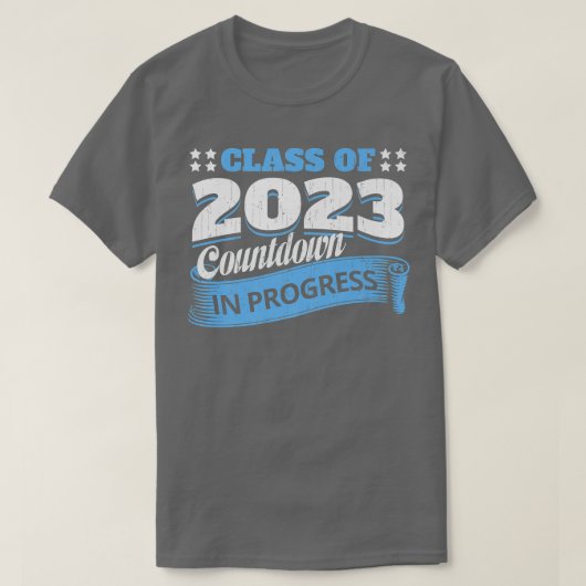 Klasse van 2023 Countdown Funny Afstuderen Student T-shirt (Design voorkant)