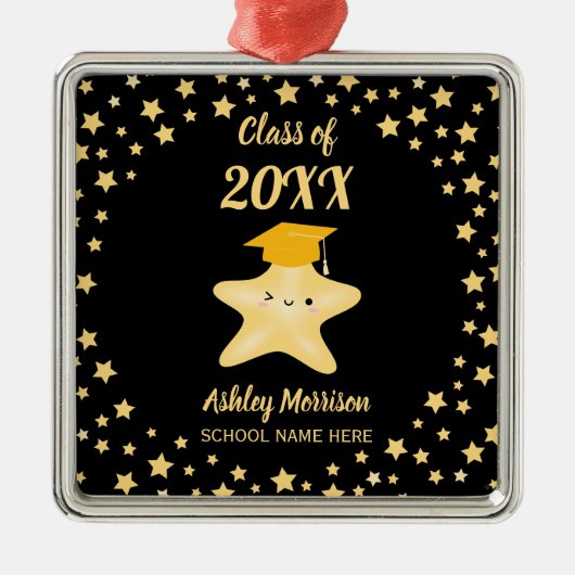 Klasse van 2023 Cute Black en Gold Star-Afstuderen Metalen Ornament (Voorkant)
