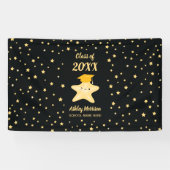 Klasse van 2023 Cute Black en Gold Star-Afstuderen Spandoek (Horizontaal)