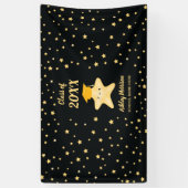 Klasse van 2023 Cute Black en Gold Star-Afstuderen Spandoek (Verticaal)