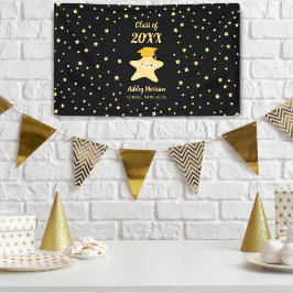 Klasse van 2023 Cute Black en Gold Star-Afstuderen Spandoek