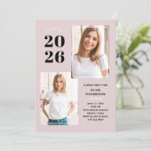 Klasse van 2023 | Drie foto Blush Pink Afstudeerde Kaart (Staand voorkant)