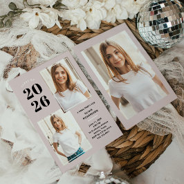 Klasse van 2023 | Drie foto Blush Pink Afstudeerde Kaart