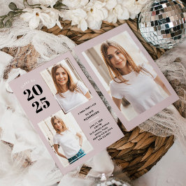 Klasse van 2023 | Drie foto Blush Pink Afstudeerde Kaart