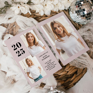 Klasse van 2023 Drie foto Blush Pink Afstudeerde Kaart