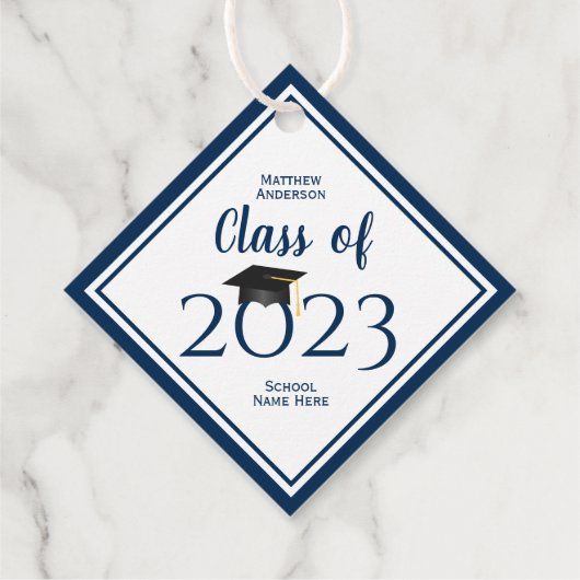 Klasse van 2023 Eenvoudig legant blauw Afstuderen  Bedankjes Labels (Achterkant)