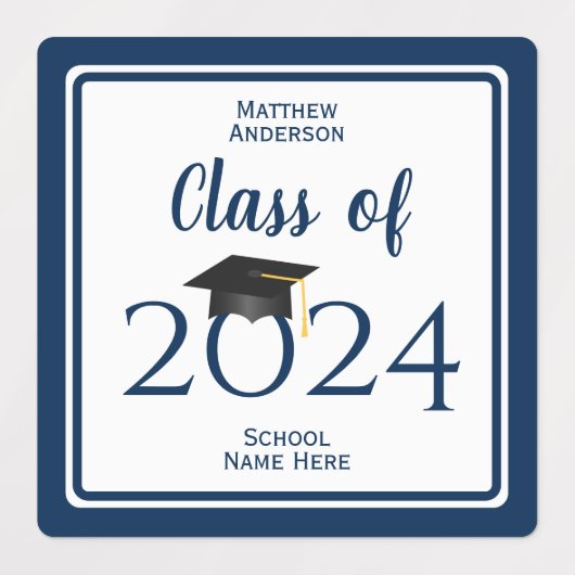 Klasse van 2023 Eenvoudig legant blauw Afstuderen  Labels (Design 1)