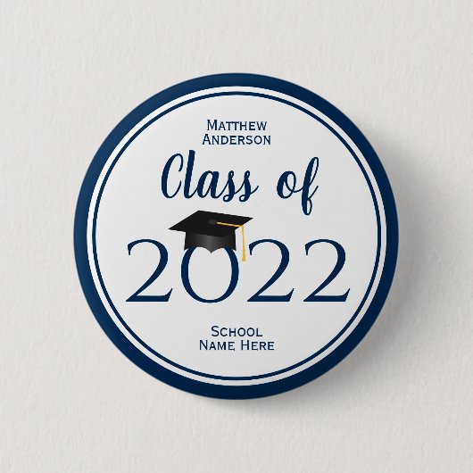 Klasse van 2023 Eenvoudig legant blauw Afstuderen Ronde Button 5,7 Cm (Voorkant)