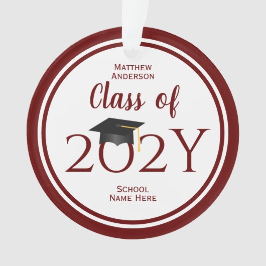 Klasse van 2023 Eenvoudig legant Bourgogne Afstude Ornament (voorkant)