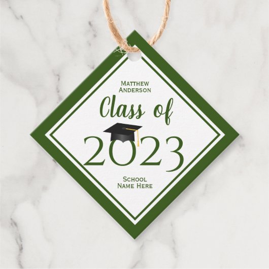 Klasse van 2023 Elegant Forest Green Afstuderen Bedankjes Labels (Voorkant)