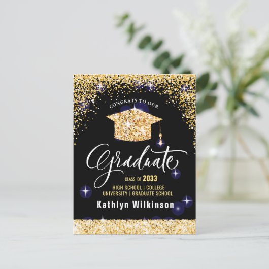 Klasse van 2023 Elegant modern Gold Glitter Sparkl Briefkaart (Staand voorkant)