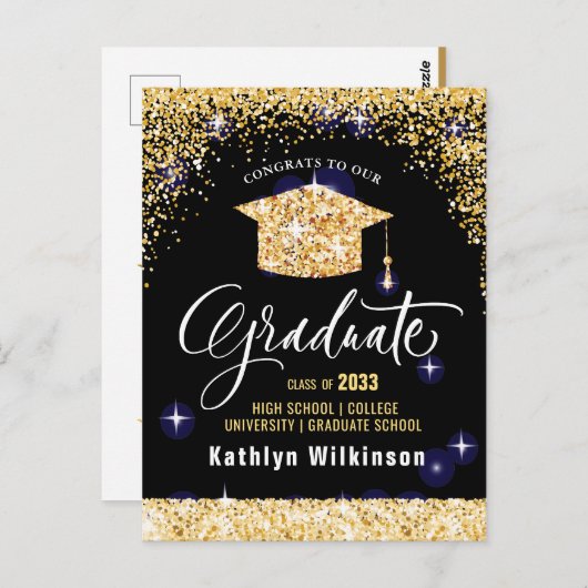 Klasse van 2023 Elegant modern Gold Glitter Sparkl Briefkaart (Voorkant / Achterkant)
