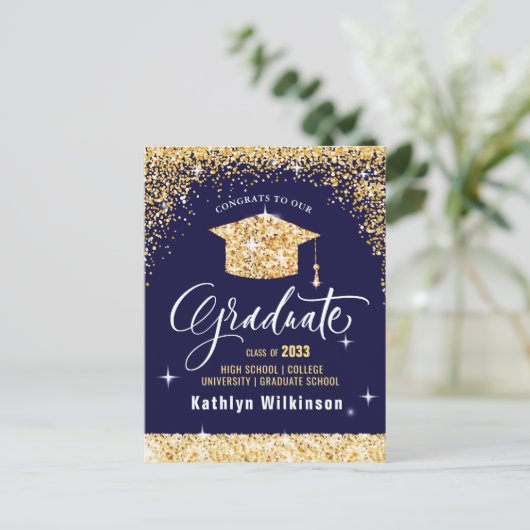 Klasse van 2023 Elegant modern Gold Glitter Sparkl Briefkaart (Staand voorkant)
