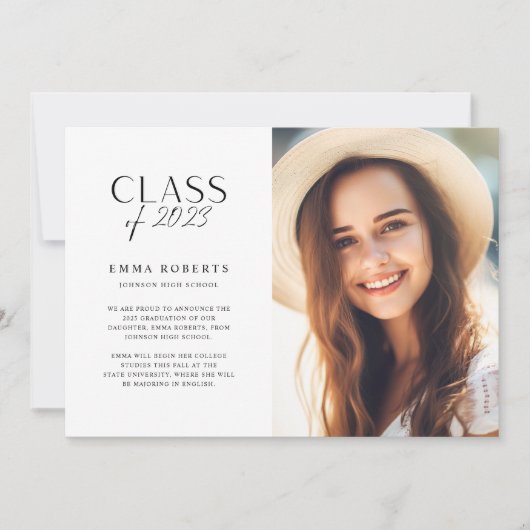 Klasse van 2023 Elegant Photo College Graduation Aankondiging (Voorkant)