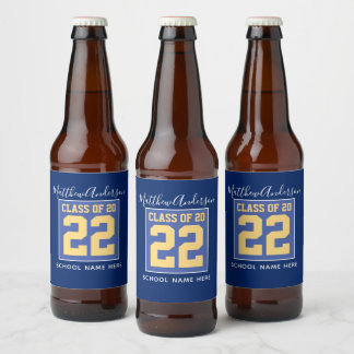 Klasse van 2023 Elegant Royal Blue & Gold Afstuder Bier Etiket