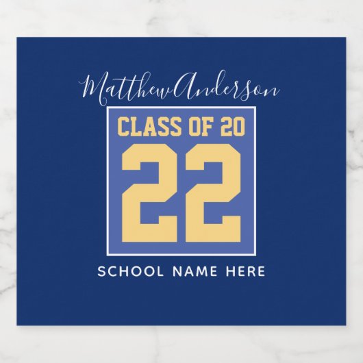 Klasse van 2023 Elegant Royal Blue & Gold Afstuder Bier Etiket (Enkel label)