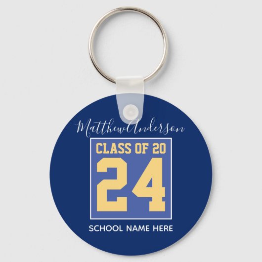 Klasse van 2023 Elegant Royal Blue & Gold Afstuder Sleutelhanger (Voorkant)